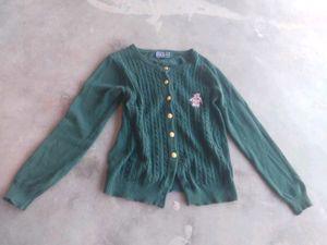 Green Knit Cardigan with Bear