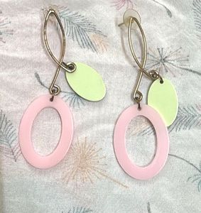 Chic Pink &amp; Green Oval Dangle Earrings- set of 2