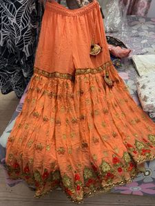 Elegant Peach Kurta Set with Sharara