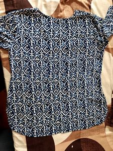 Boho Blue &amp; White Print Tunic Top