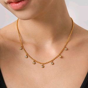 Anti-Tarnish Gold Beaded Necklace with CZ Charms