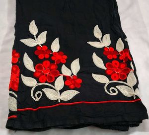Embroidered Palazzos Black with Red Floral Accen