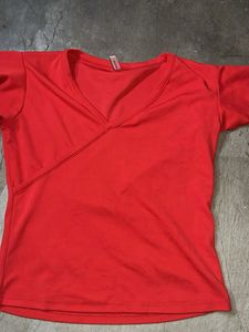 Red Wrap V-Neck Top