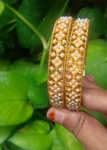 Elegant Gold Bangles with Pearl Accents