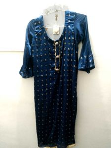 Elegant Blue Kurta with Gold Print