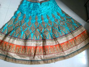 Stunning Teal &amp; Orange Embroidered Lehenga Choli