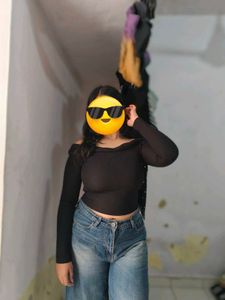 Off-Shoulder Ribbed Black Top