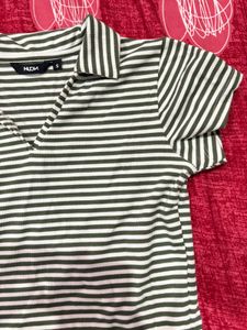 WESTSIDE Striped Polo Neck Top
