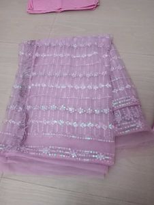 Elegant Party Wear Pink Net Sequence Saree
