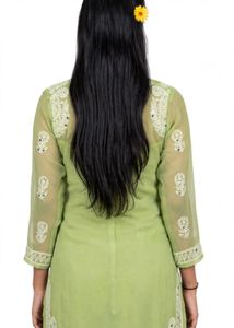 green chikankaari mirror work kurta