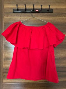 Chic Red Off-Shoulder Ruffle Top