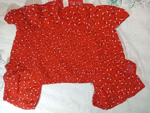 Chic Red Floral Print Peplum Top