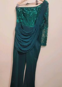 Elegant Green Sequined Jumpsuit For 36 Bust