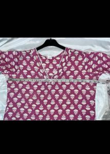 Pink Block Print Cotton Kurta