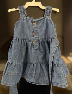 Cute Denim Tiered Dress with Bow