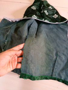 Green Velvet Blouse with Diamond Pattern