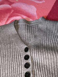 Gray Button-Down Knit Cardigan