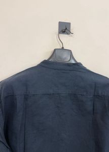 Men's Band Collar Navy Shirt