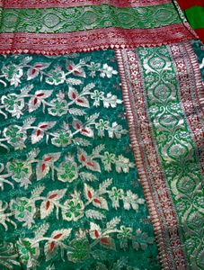 Premium Emerald Green &amp;  Red Silver Zari Saree