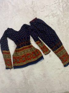 Blue Printed Short Kurti &amp; pant