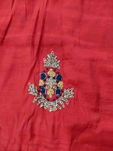 Red Embroidered Kurti with Navy Banarasi Dupatta