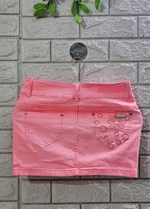 Peach Floral Denim Mini Skirt