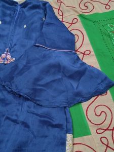 Elegant Blue Kurta Set with Embellished Pants