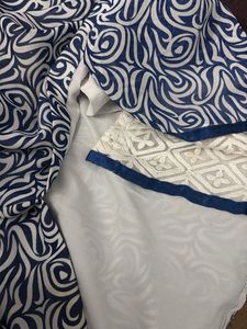 Mix white and Blue cotton kurta set