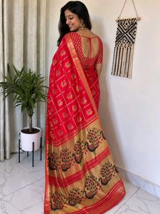 Red Saree with Peacock designing