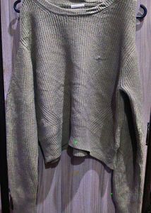 Olive Green Knit Pullover Sweater shoulder cut