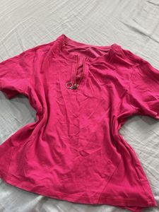 Hot Pink Zip Neck T-Shirt