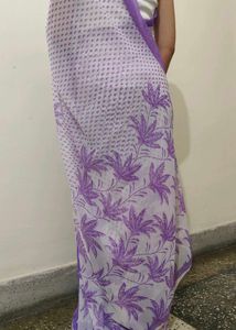 Purple Floral Print Saree