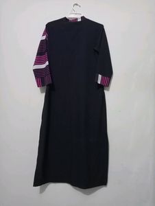 Women Front Button Blue Straight Kurti