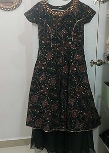 Elegant Black Frock with Embellished Neckline