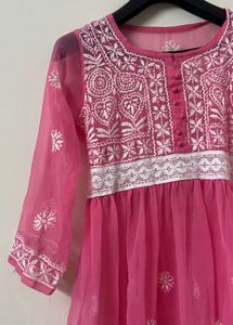 Pink Chikankari Embroidered Kurta