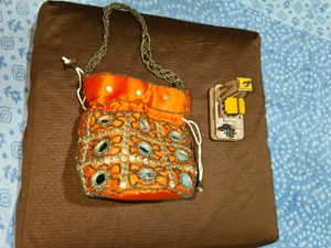 Orange Embroidered Potli Bag new