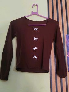 Cute Brown Long Sleeve Top with Bows