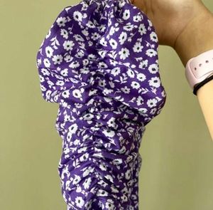 Chic Purple Floral Midi Dress with Slit