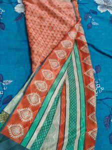 Beautiful Peach &amp; Green Saree