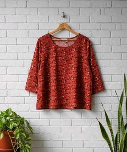 Unique Red Printed Casual Top