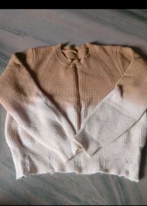 Cream & Tan Ombre Distressed Sweater