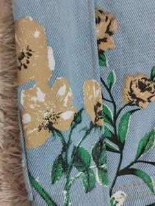 Blue Floral Print Wide Leg Pants