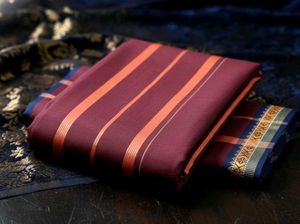 Elegant Maroon Saree With Ethnic Border design ✨✨