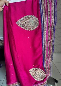 Exquisite Pink Silk Saree with Intricate Embellish