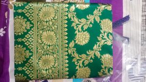 Green & Gold Banarasi Silk Fabric