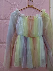 Rainbow Tulle Off-Shoulder Top