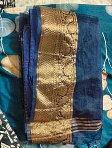 Elegant Blue &amp; Gold Sari Fabric