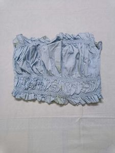 Light Blue Ruffled Crop Top