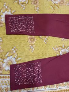 New Burgundy Embellished Leggings