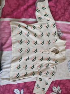 Cute Cherry Print Collared Sweater Top